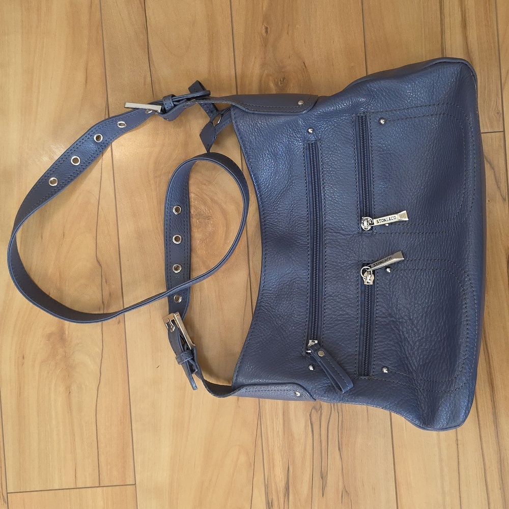 Stone & Co. Denim Blue💙"Nicky" Pebbled Leather Crossbody Purse